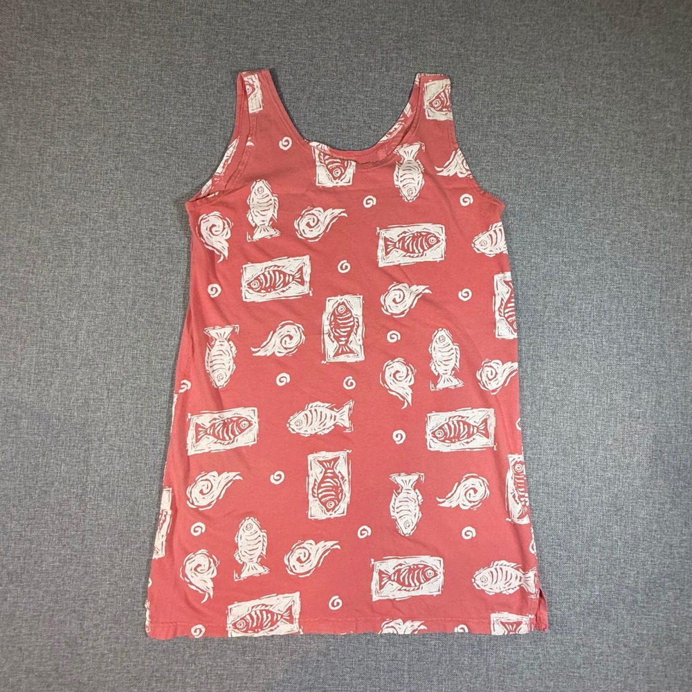 VTG Cotton Connection Fish Dress Women L Coral Pink Beachy Coastal Boho Vacation